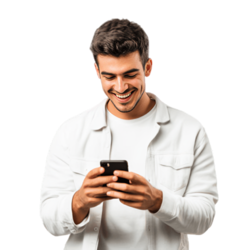 A young man using his mobile to sign up with Portfolio Finance Trade - a global online trading broker